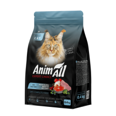 AnimAll сухий корм для дорослих котів з лососем, білою рибою та свіжою індичкою 0,4 кг