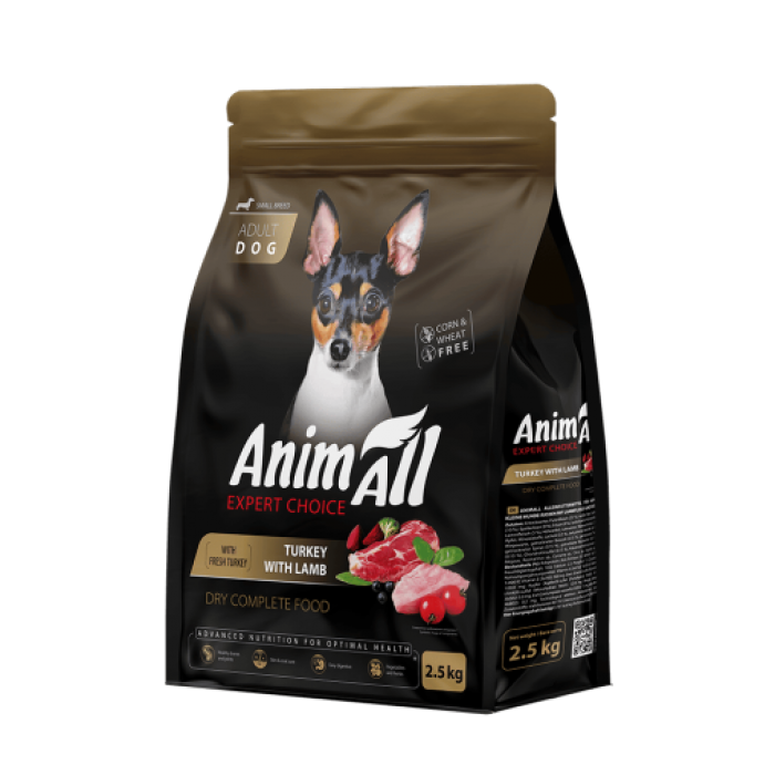 AnimAll сухий корм для дорослих собак малих порід зі свіжою індичкою та ягням 2,5 кг