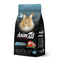 AnimAll сухий корм для дорослих котів з лососем, білою рибою та свіжою індичкою 1,5 кг