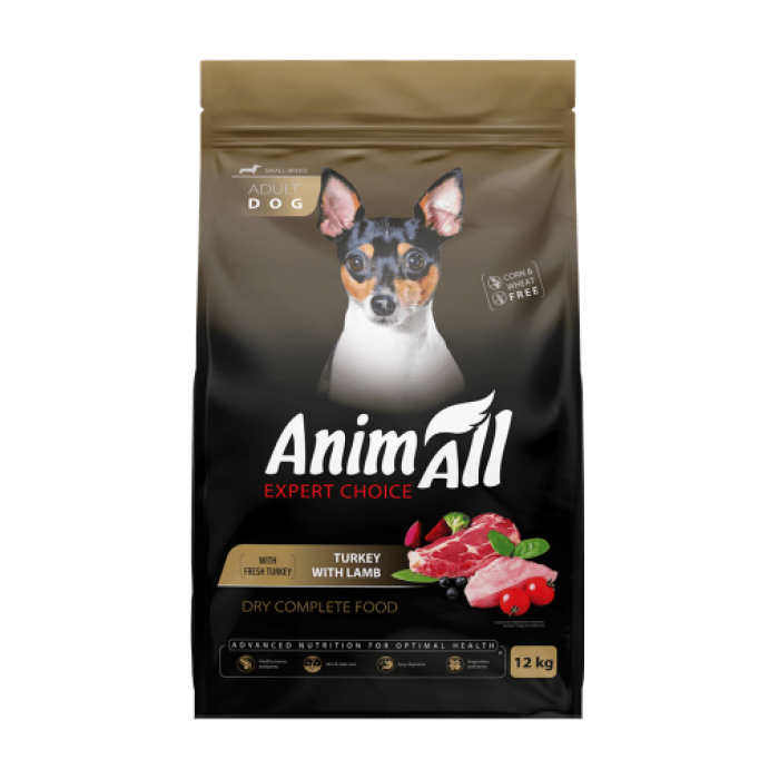 AnimAll сухий корм для дорослих собак малих порід зі свіжою індичкою та ягням 12 кг
