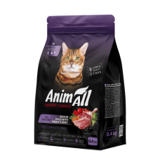 AnimAll сухой корм для взрослых кошек со свежей индейкой и уткой 0,4 кг