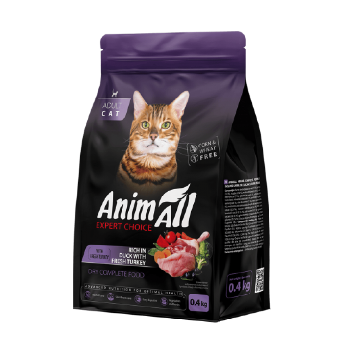 AnimAll сухий корм для дорослих котів зі свіжою індичкою та качкою 0,4 кг