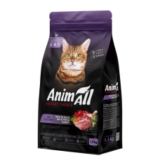 AnimAll сухой корм для взрослых кошек со свежей индейкой и уткой 1,5 кг
