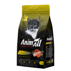 AnimAll сухий корм для дорослих котів зі свіжою куркою 1,5 кг