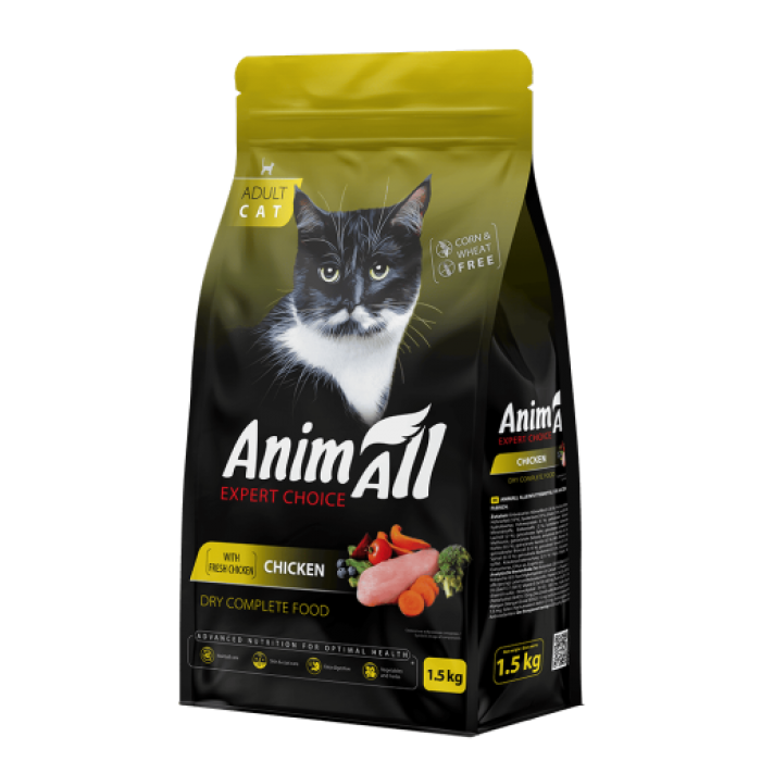 AnimAll сухий корм для дорослих котів зі свіжою куркою 1,5 кг