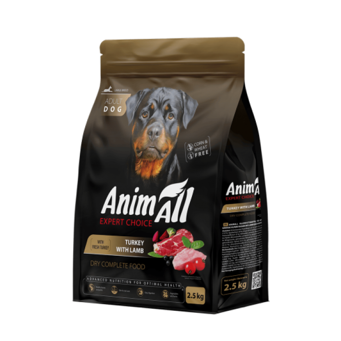 AnimAll сухой корм для взрослых собак больших пород со свежей индейкой и ягненком 2,5 кг