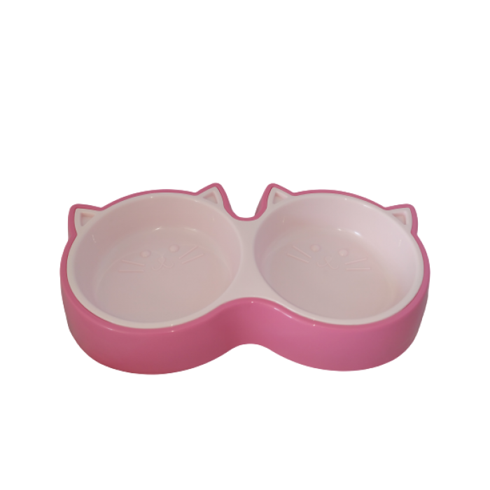 AnimAll подвійна пластикова миска для котів (рожева) S 2х200 мл
