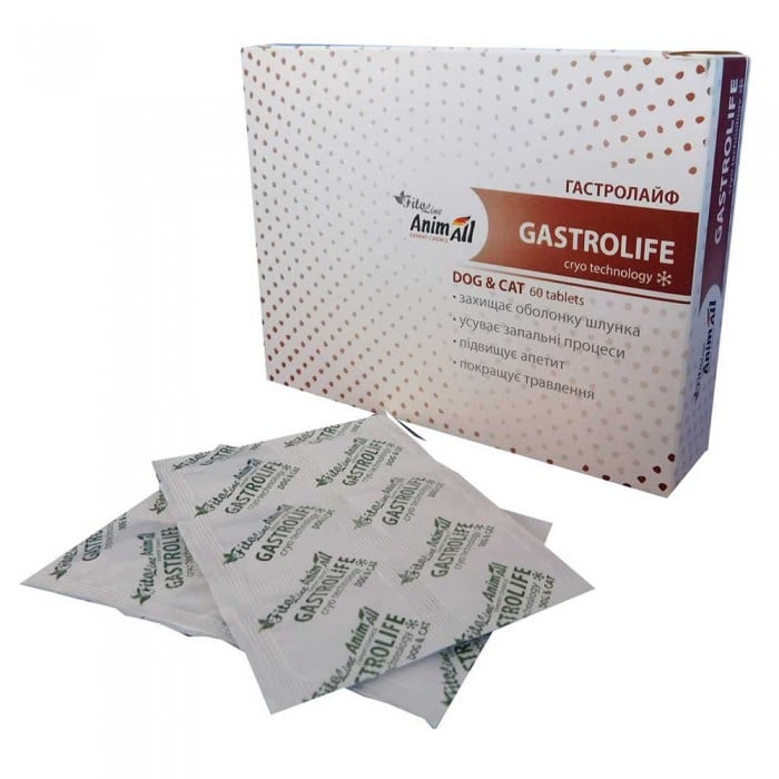 AnimAll FitoLine Гастролайф таблетки для профилактики болезней желудочно-кишечного тракта у котов и собак 60 табл.