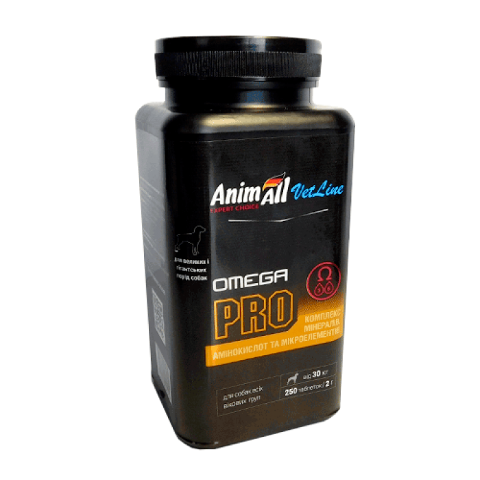 AnimAll VetLine Omega PRO витамины для профилактики недостатка витаминов у собак крупных пород (2 г × 250 табл.)