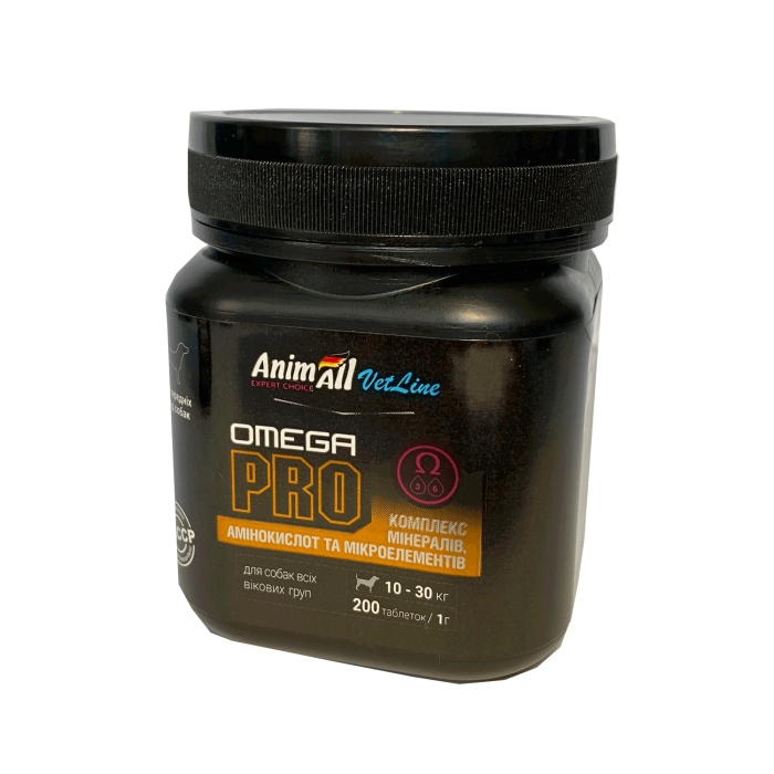 AnimAll VetLine Omega PRO витамины для профилактики недостатка витаминов у собак средних пород (1 г × 200 табл.)