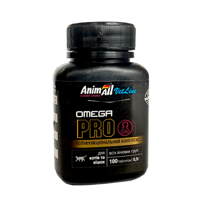 AnimAll VetLine Omega Cat PRO витамины с омега для котов и кошек (0,5 г × 100 табл.)