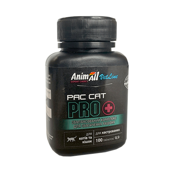 AnimAll VetLine Pac Cat PRO витамины для кастрированных котов и кошек (0,5 г × 100 табл.)