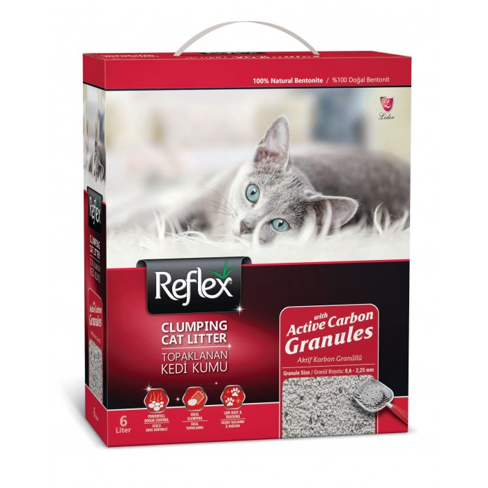 REFLEX (Рефлекс) бентонитовый наполнитель для котов с гранулами активного карбона 10л