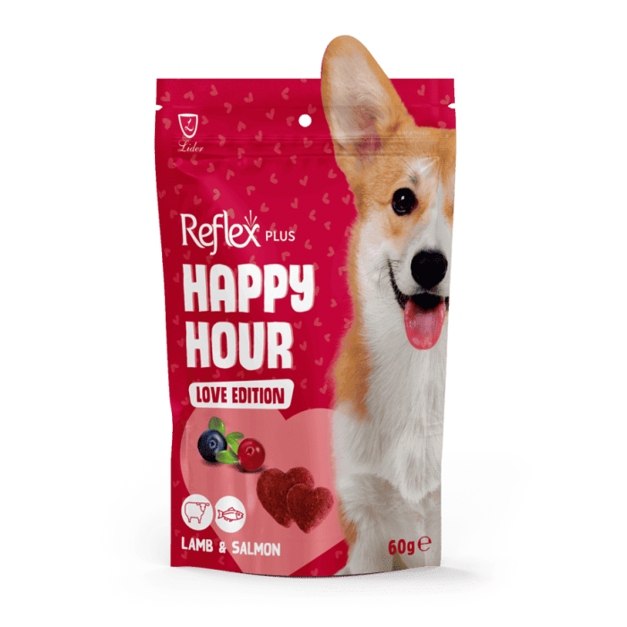 Reflex Plus Happy Hour Love Edition лакомство для собак с ягненком и лососем 60г