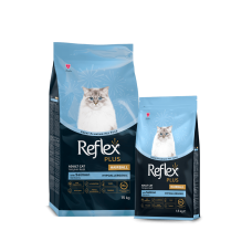 Рефлекс Плюс Полноценный сухой корм для котов живущих в помещении и вывода шерсти с лососем 15кг.