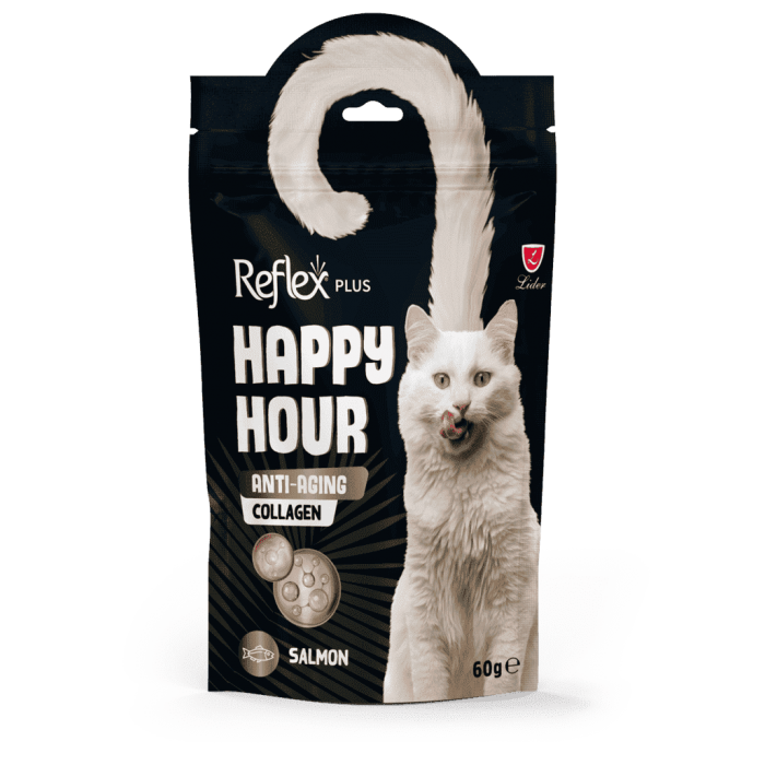 Reflex Plus Happy Hour лакомство для кошек с лососем и коллагеном против старения 60г