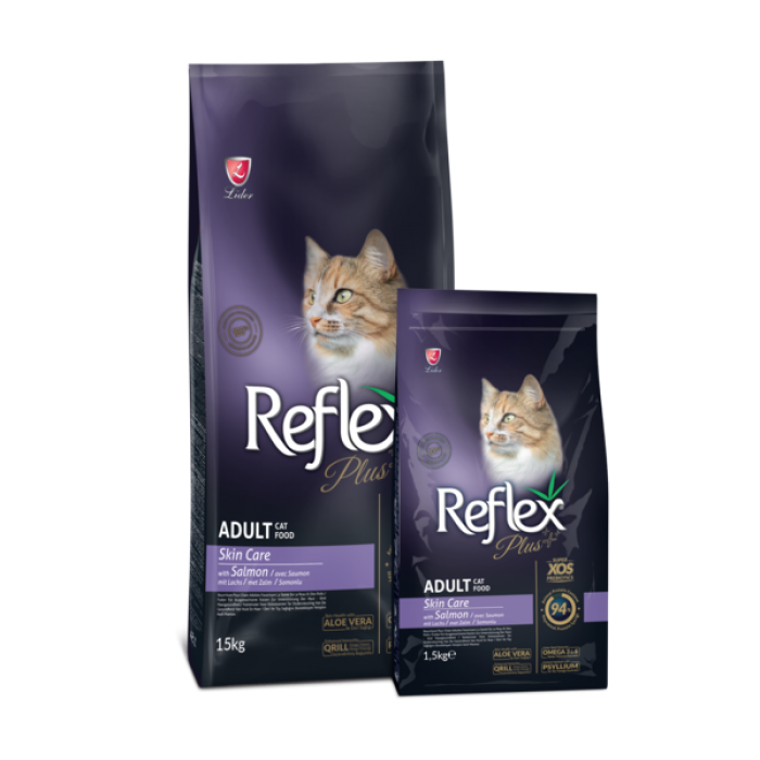 Рефлекс Плюс Повноцінний та збалансований сухий корм для догляду за шкірою котів з лососем 15кг.