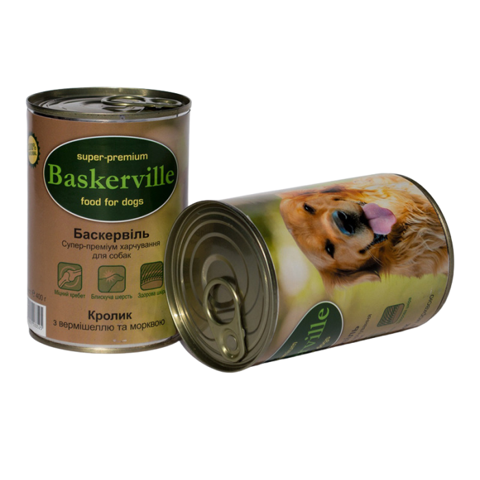 Baskerville Консерви для собак Кролик з лапшою та морквою 400г