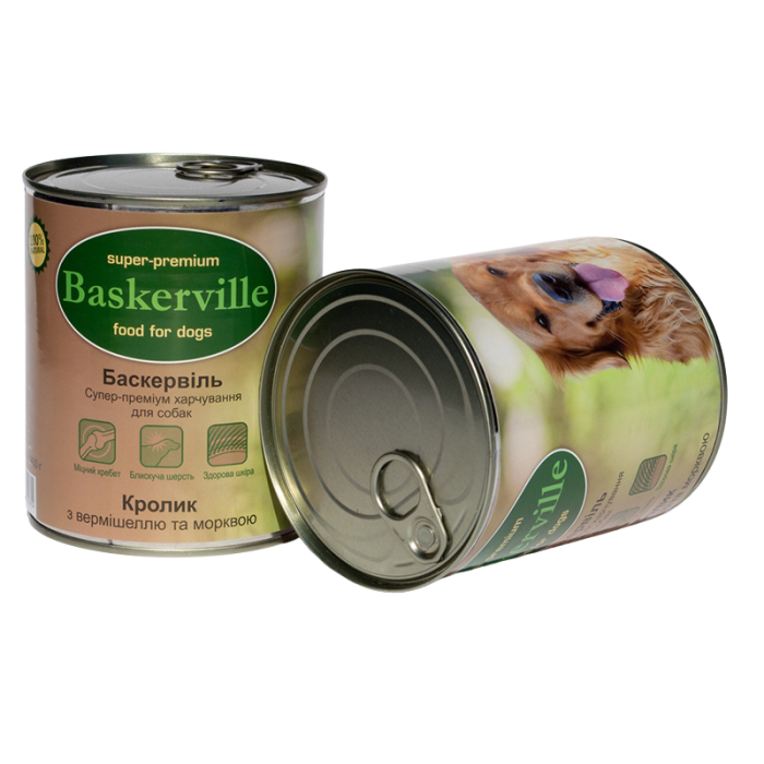 Baskerville Консерви для собак Кролик з лапшою та морквою 800г