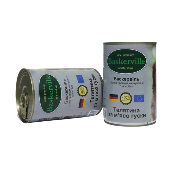 Baskerville Консервы для собак Телятина и мясо утки 400г