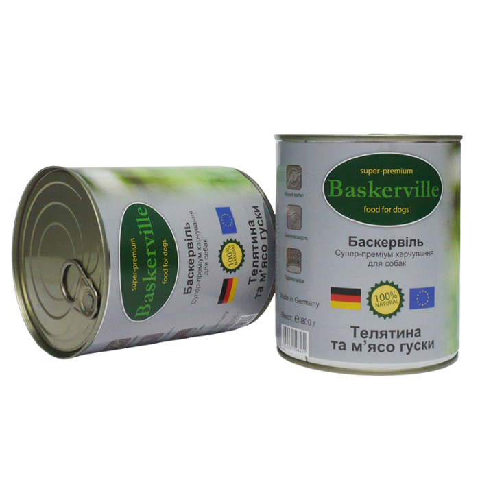 Baskerville Консервы для собак Телятина и мясо утки 800г