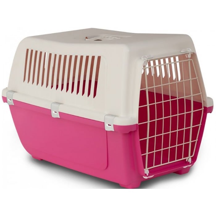 Bergamo Vision №60 Rosso переноска с пластиковой дверцей для собак до 20 кг (бело-розовая)