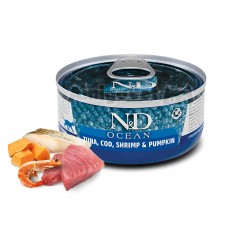Farmina N&D Ocean Grain Free Cat Adult  для котов с тунцом, треской, креветками и тыквой 70 г