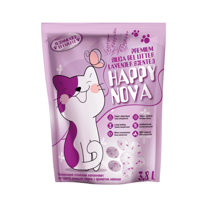ТМ "Happy Nova" силикагелевый гигиенический наполнитель для туалетов с ароматом лаванды 3,8 л