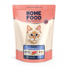 Home Food Cat Adult для стерилизованных кошек с чувствительным пищеварением "Ягнятина и лосось" 0,4 кг
