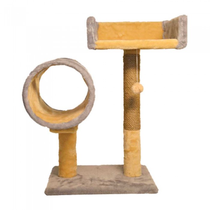 Пухнастики когтеточка для котов с диваном и туннелем (джут) серая с бежевым 56×38 см