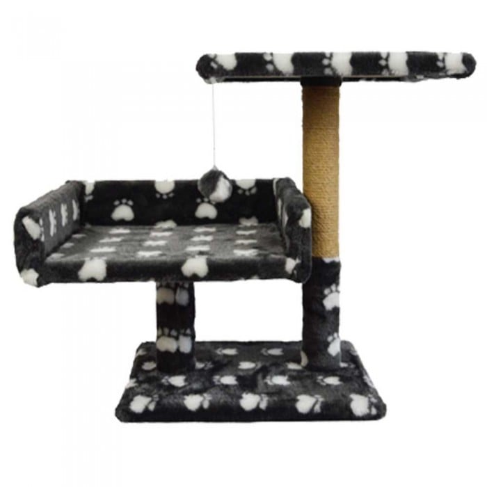 Пухнастики когтеточка для котов с диваном и полкой (джут) серая с лапками 30×38×50 см