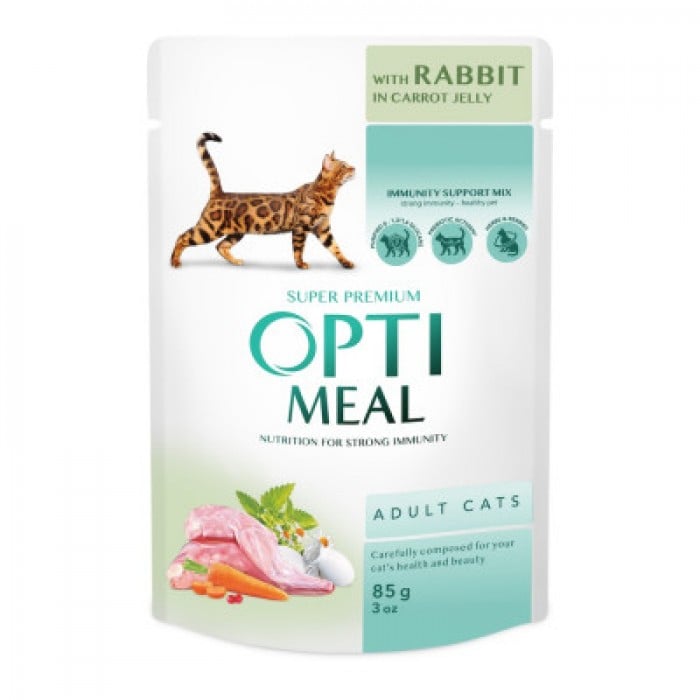 Optimeal Adult Cats влажный корм для котов с кроликом в морковном желе 85 г
