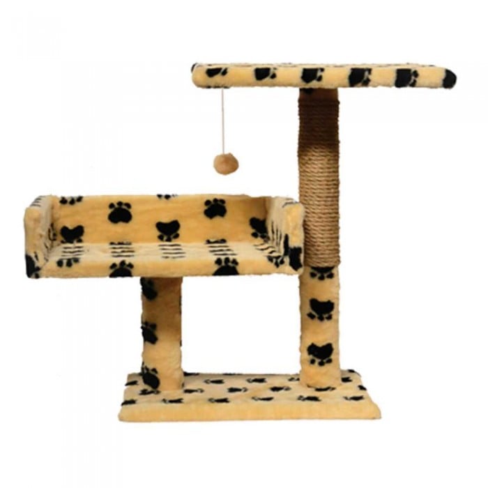 Пухнастики когтеточка для котов с диваном и полкой (джут) бежевая с лапками 30×38×50 см