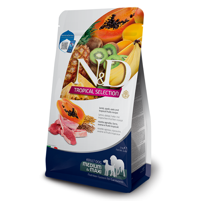 Farmina N&D Tropical Selection Dog Adult Medium & Maxi Lamb, Spelt, Oats&Fruits для середніх та великих порід з ягням, спельтою, вівсом і тропічними фруктами 2 кг