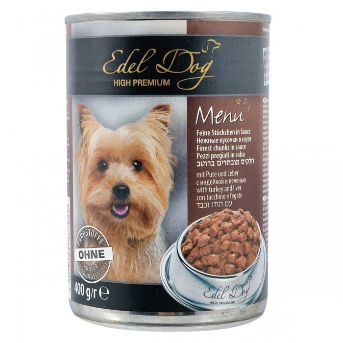 Edel Dog Кусочки с индейкой и печенью в соусе для собак 400g