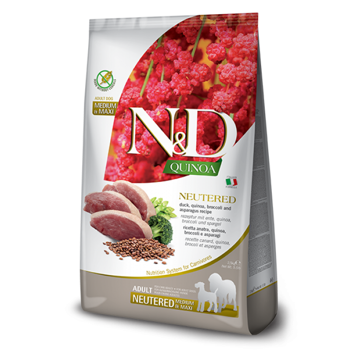 Farmina N&D Quinoa Dog Adult Medium & Maxi Neutered Duck, Broccoli & Asparagus для средних и крупных пород с уткой, киноа, брокколи и спаржей 2,5 кг