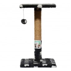 Пухнастики когтеточка для котов столбик с полкой (джут) серая с лапками 30×30×50 см