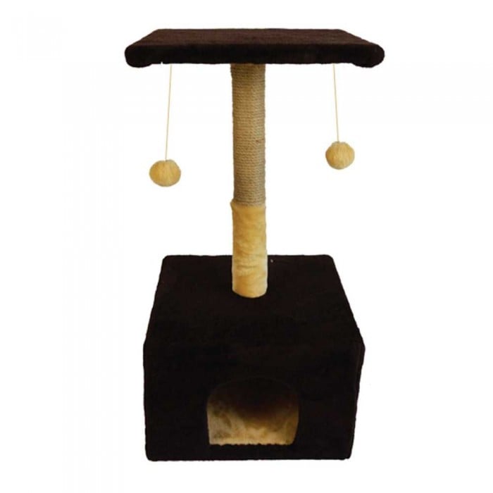 Пухнастики когтеточка для котов домик с полкой (джут) шоколад 38×35×50 см