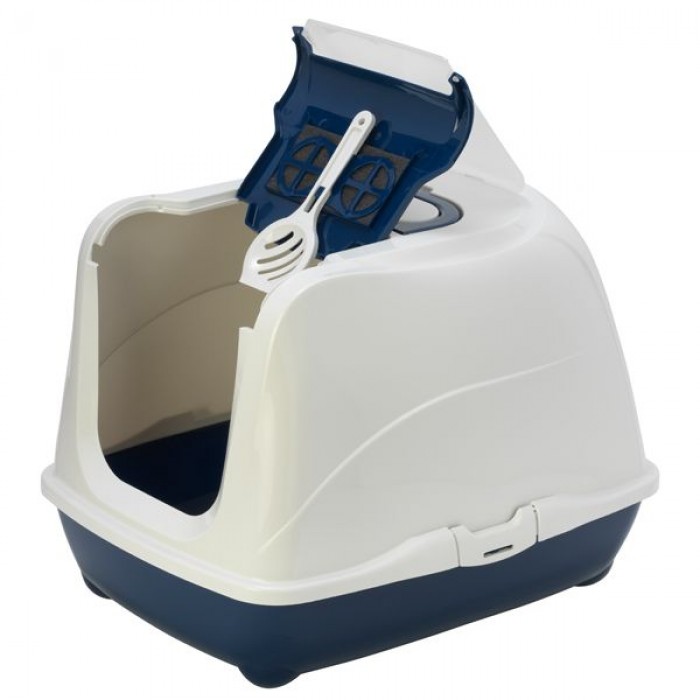 Moderna закрытый туалет для кошек с откидной крышкой (черничный/белый)