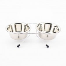 AGILITY двойная металлическая миска на подставке из нержавеющей стали для кошек и собак 2x350 мл