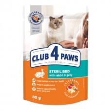 Club 4 Paws Premium Sterilised влажный корм для кошек с кроликом в желе 80г*24шт