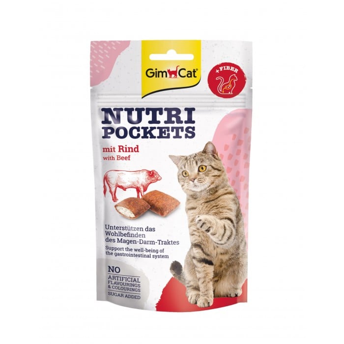 GimCat Nutri Pockets Beef & Malt - подушечки с говядиной и солодом для кошек 60г