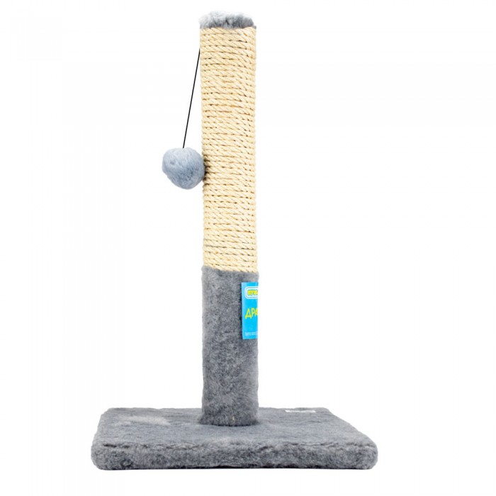 Пухнастики когтеточка для котов столбик на подставке (сизаль) серая 30×55 см