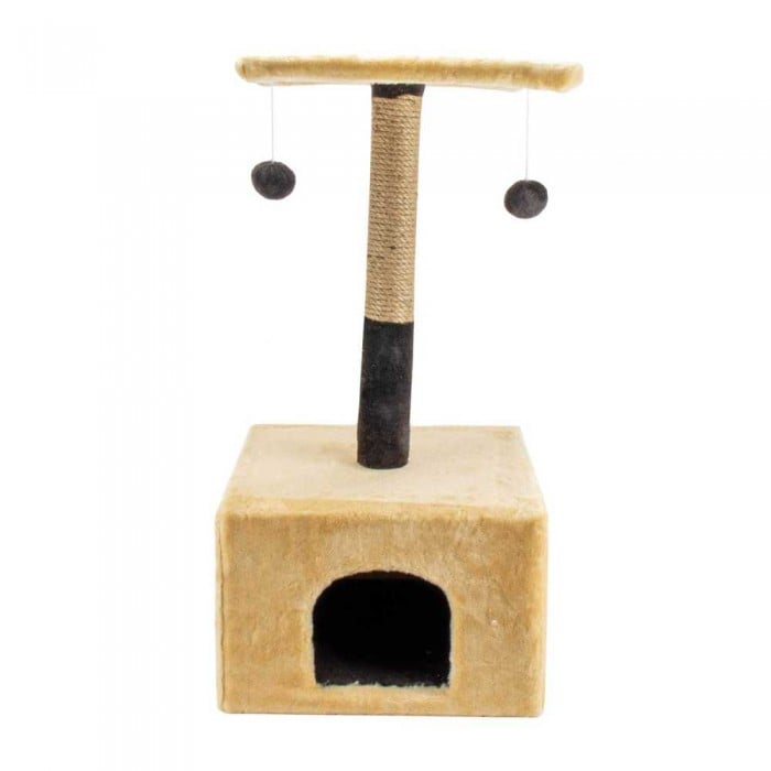 Пухнастики когтеточка для котов домик с полкой (джут) бежевая 38×35×50 см