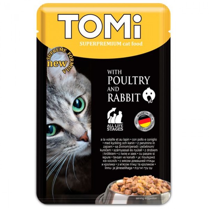 TOMI SUPERPREMIUM POULTRY RABBIT влажный корм для котов с птицей и кроликом в соусе 100г*20шт