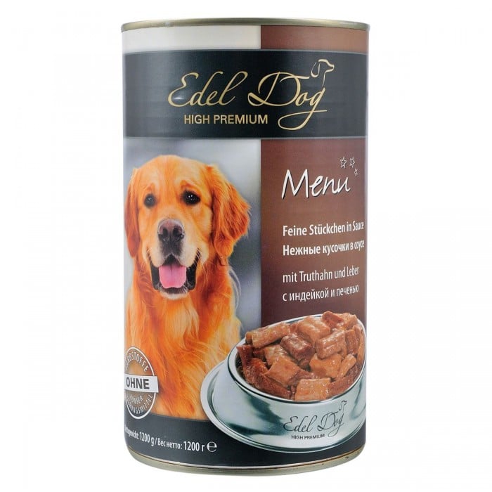 Edel Dog Шматочки з індичкою й печінкою в соусі для собак 1,2kg