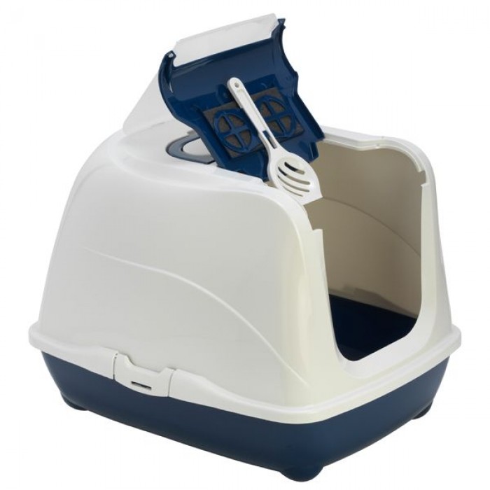 Moderna закрытый туалет для кошек с откидной крышкой (черничный/белый)