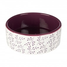 Trixie керамическая миска для котов с веточками белая/ягодн. 0,3 л/12 см