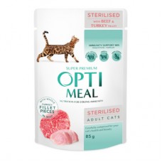 Optimeal Adult Cats Sterilised влажный корм с говядиной и индейкой в желе 85 г
