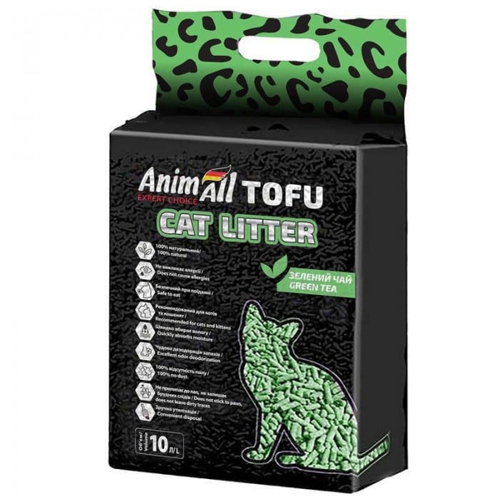 AnimAll Tofu Green Tea соєвий наповнювач для котів з ароматом зеленого чаю 10 л